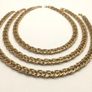 Vintage Double Curb Brass Chain Necklace, Jewelry Making Chain, 24 Inches