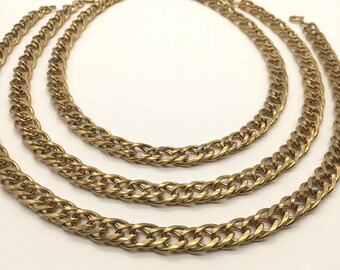 Vintage Double Curb Brass Chain Necklace, 24 Inches