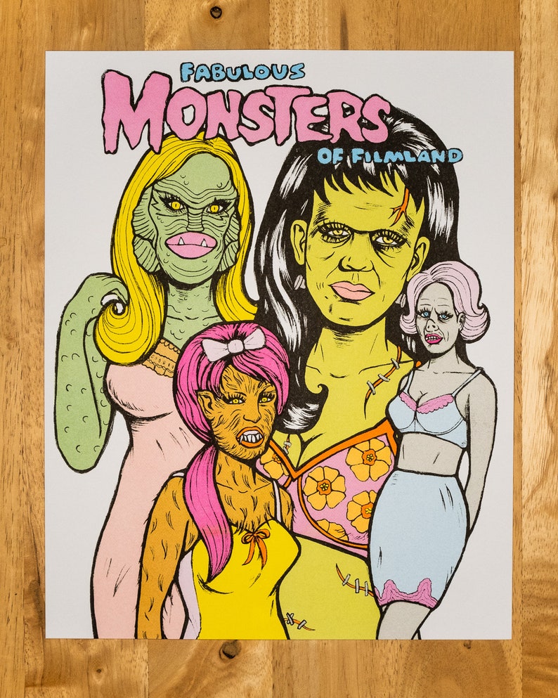 Fabulous Monsters of Filmland risograph print image 1
