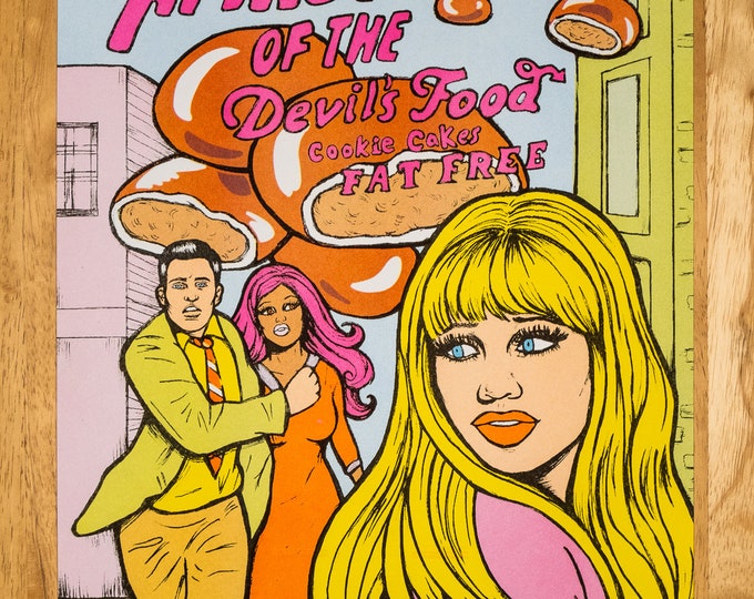 Attack of the devil's food cake! risograph print