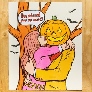 Slightly flawed Halloween romance risograph print