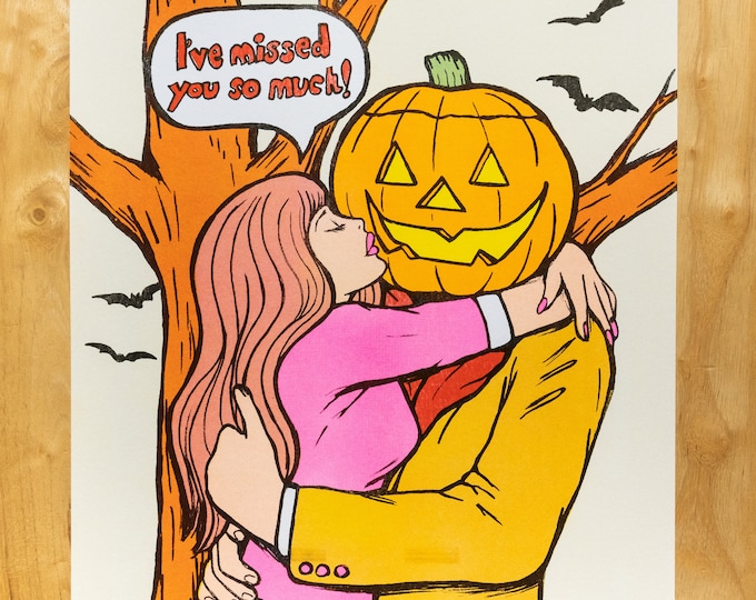 Slightly flawed Halloween romance risograph print