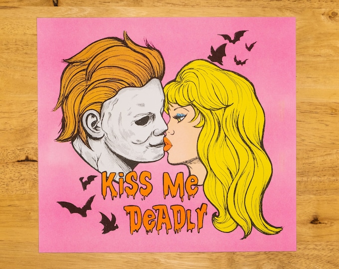Michael Myers kiss risograph print