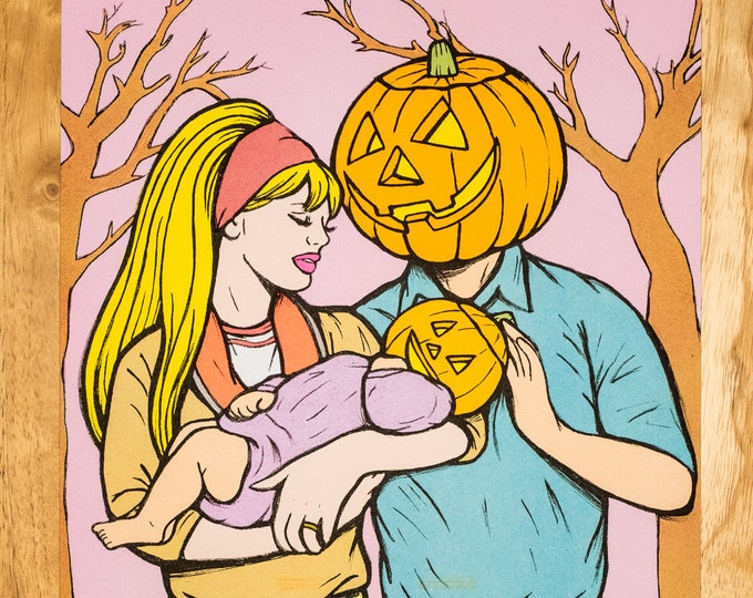 Pumpkin halloween family risograph print