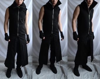 Sinister Sleeveless Hoodie Long Mens Black Dark Sleeveless Coat