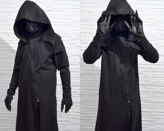 UNHOLY Coat ( extra large hood mens black magic dark goth asymmetric regal reaper ritual long coat wiccan pagan witch craft plague doctor )