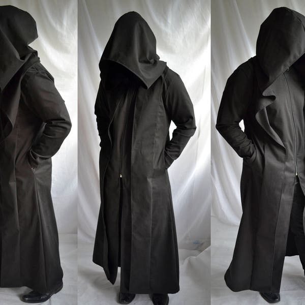 Anon Coat ( mens coat overcoat waistcoat extra large hood trench coat reaper ritual robe dystopia post apocalyptic )