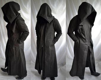 Anon Coat ( mens coat overcoat waistcoat extra large hood trench coat reaper ritual robe dystopia post apocalyptic )