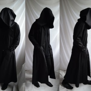 Darkside Overcoat ( extra large hood mens black dark coat overcoat trench reaper ritual cosplay street urban full length )