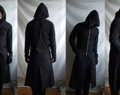 Reaper Hoodie ( long robe trenchcoat with large hood custom made related to gothic industrial post apocalyptic )