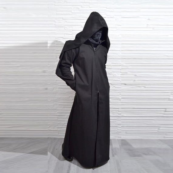 Voidborn Coat — Black Gothic Hooded Long Coat, Dark Wizard Reaper