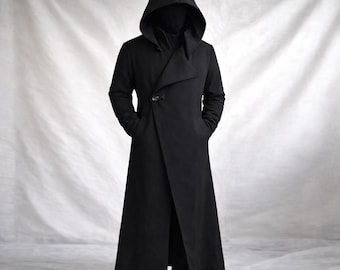 Tarot Coat – Gothic Streetwear Hooded Coat – Occult Dark Minimalist Jacket – Unisex Alternative Outerwear – Ritual Goth Fashion Wear