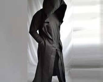 Anon Coat ( mens coat overcoat waistcoat extra large hood trench coat reaper ritual robe dystopia post apocalyptic )