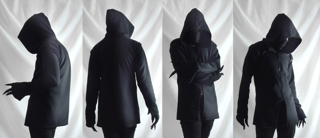 Shadow Hoodie Mens Dark Black Mask Hoodie Jacket Ninja Shinobi Cyberpunk Dystopian Post Apocalyptic Immortal Anime Fantasy Nomad Etsy
