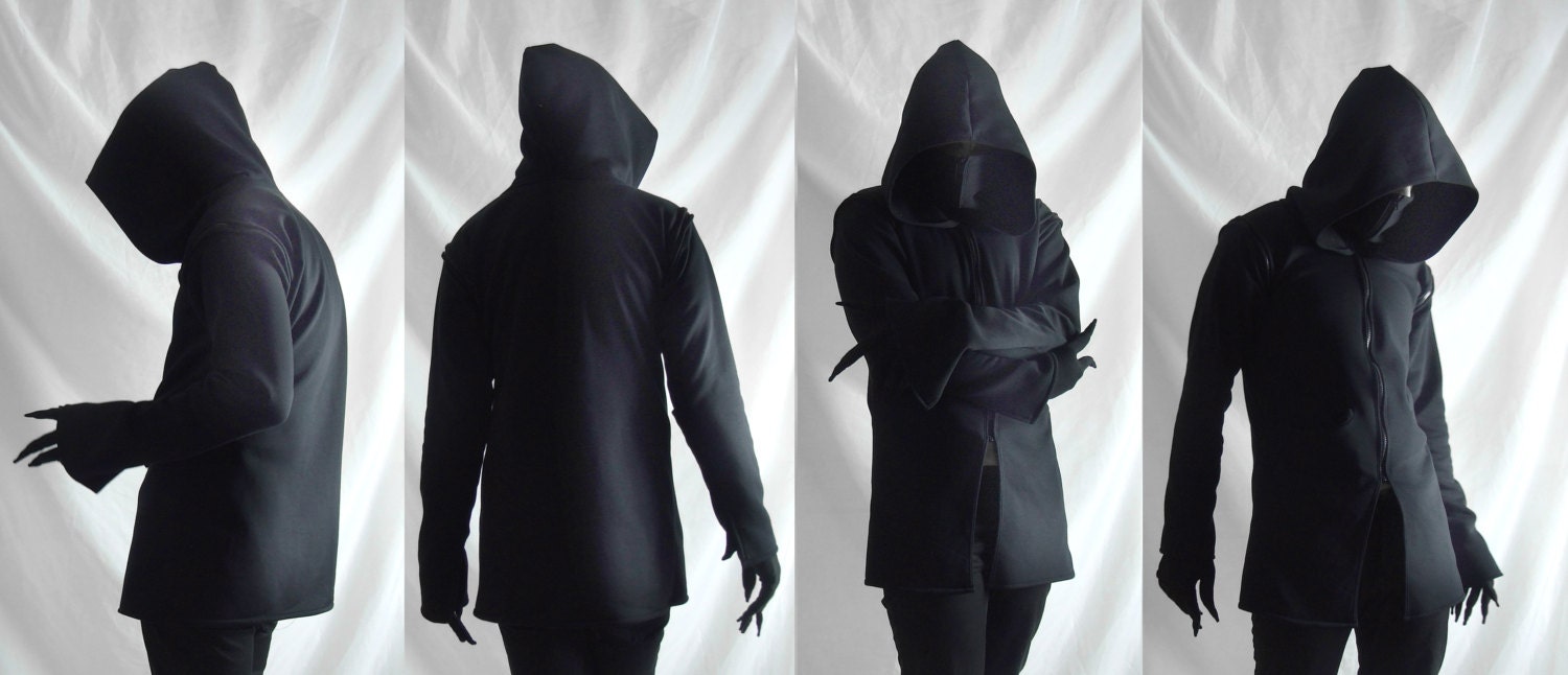 Shadow Hoodie ( mens dark black mask hoodie jacket ninja shinobi cyberpunk  dystopian post apocalyptic immortal anime fantasy nomad))