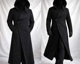 Tarot Coat – Gothic Streetwear Hooded Coat – Occult Dark Minimalist Jacket – Unisex Alternative Outerwear – Ritual Goth Fashion Wear