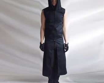 Sleeveless Reaper Hoodie (long mens black dark noir sleeveless trench fallout wasteland dystopic gothic industrial post apocalyptic fashion)