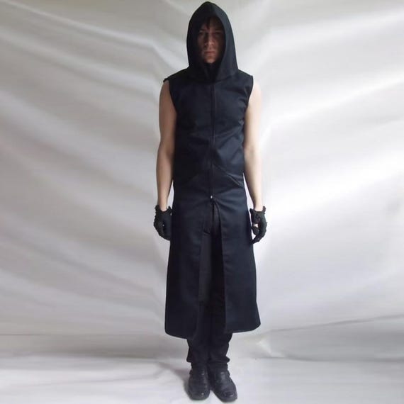 Sleeveless Reaper Hoodie (long Mens Black Dark Noir Sleeveless