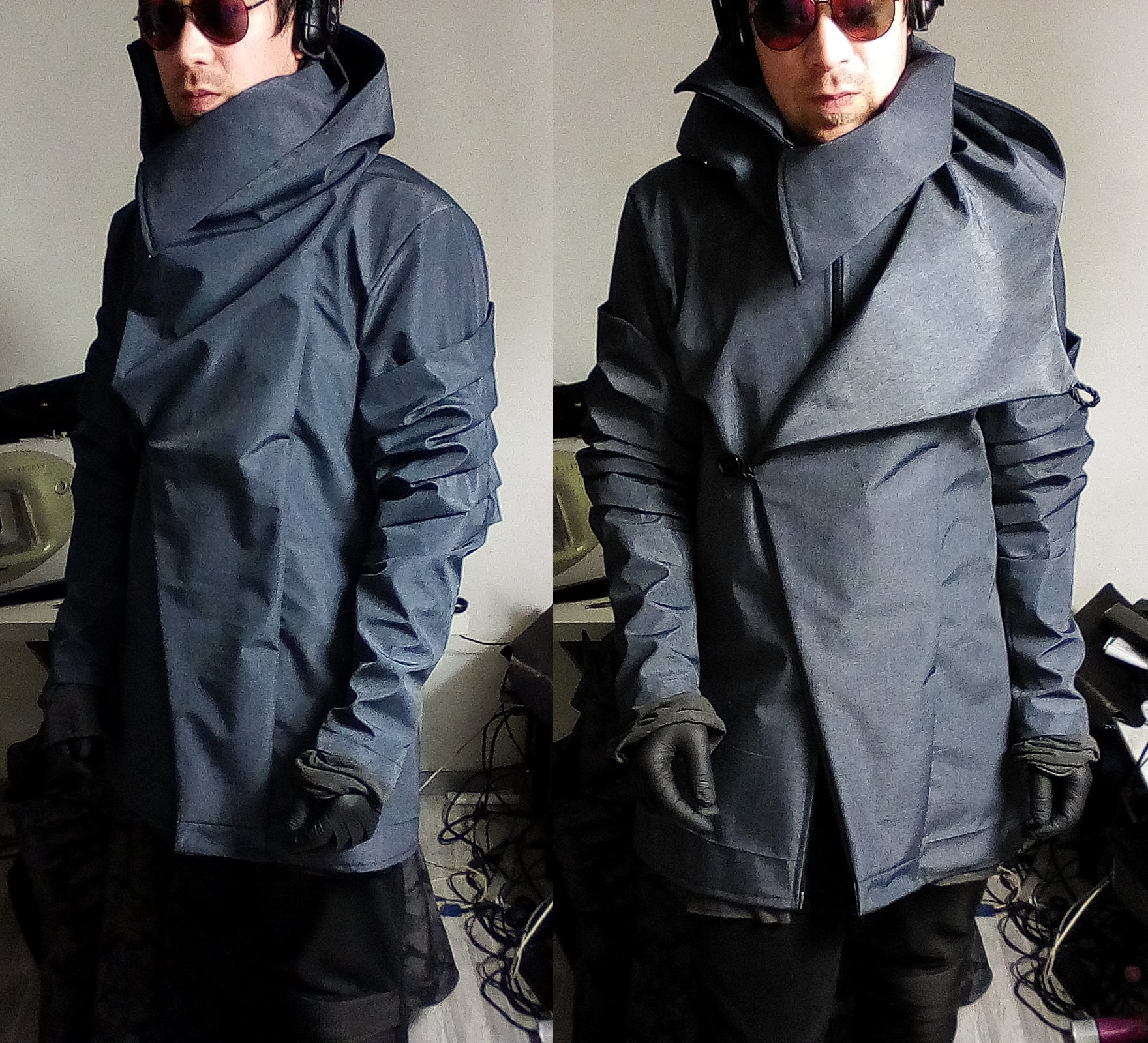 Helix leather top jacket with hood