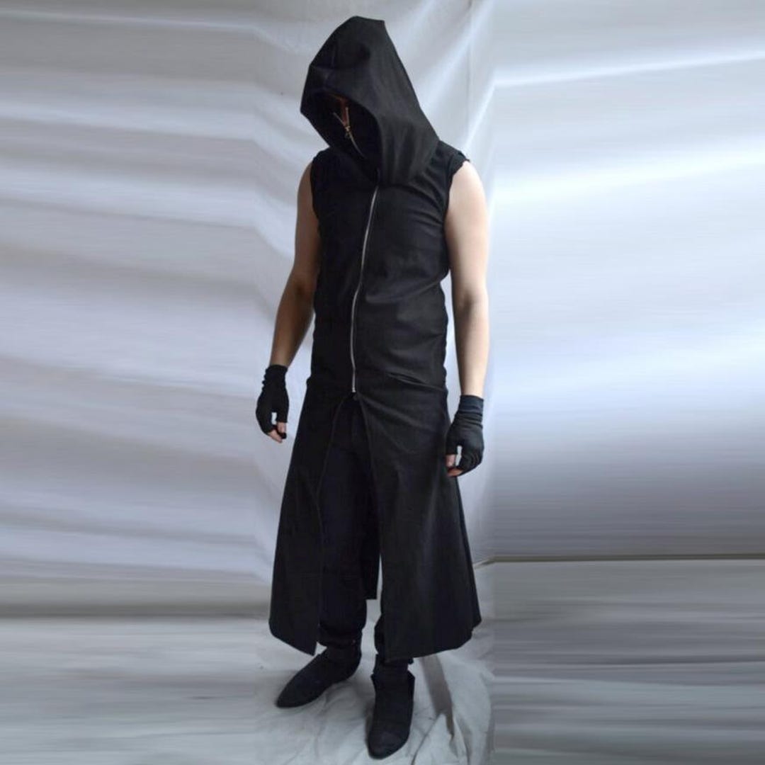 Sinister Sleeveless Hoodie ( Long Mens Black Dark Sleeveless Coat