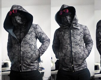 Dual Zipper Jacket ( Mens Dark Black Hoodie Large Hood Dual Zipper Jacket ( Mens Dark Black Hoodie Large Hood