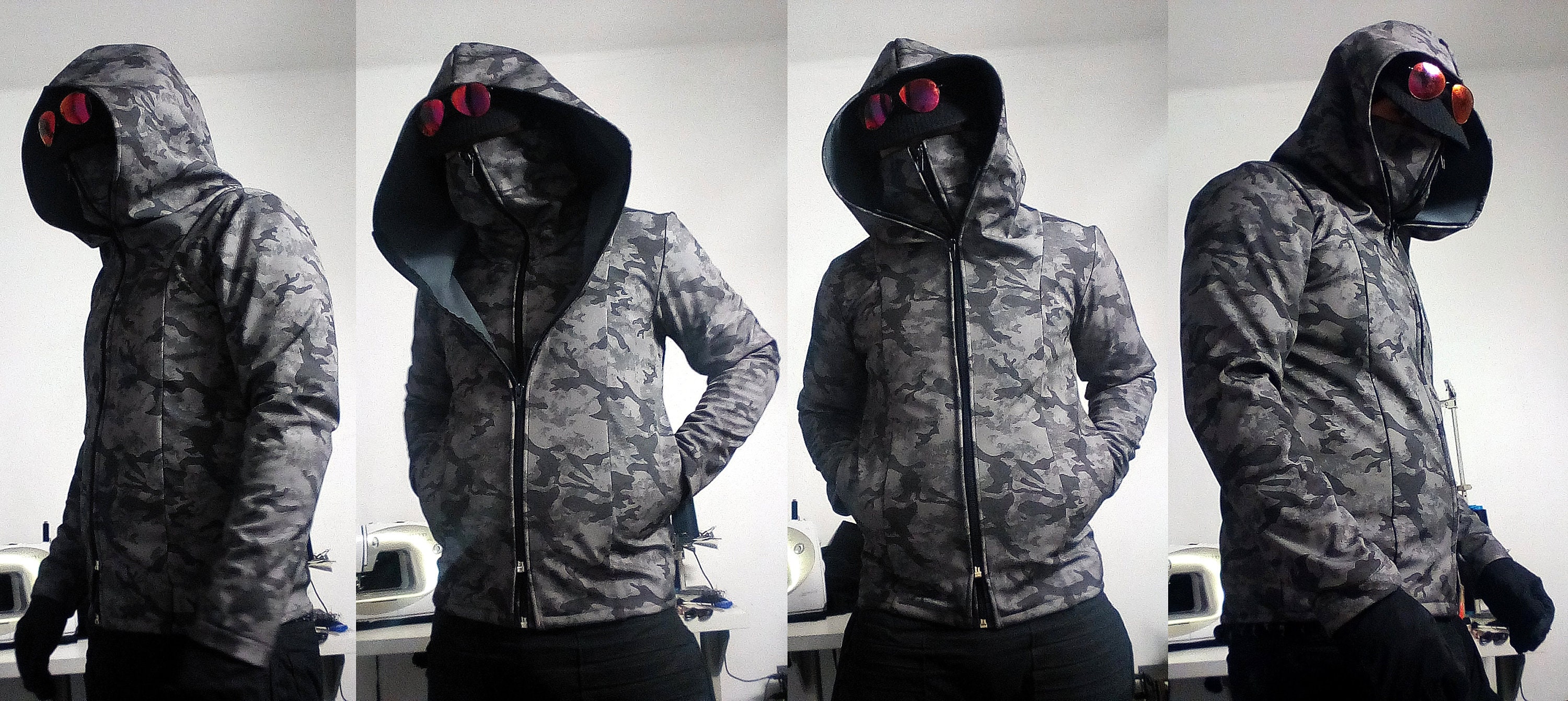 Dual Zipper Jacket ( Mens Dark Black Hoodie Large Hood Dual Zipper Jacket ( Mens Dark Black Hoodie Large Hood