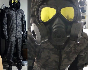 Hazmat suit - Gray / Urban Camo Jumpsuit / Overall  ( gray camouflage urban mens dystopia post apocalyptic wasteland biohazard gasmask