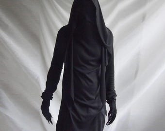 Dark Top — Mesh Collar Face Cover Stage Wear, Post Apocalyptic Long Sleeve Shirt
