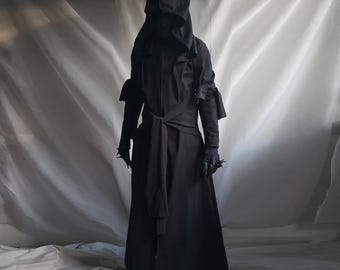 Omen Coat – Gothic Streetwear Hooded Coat – Occult Dark Minimalist Jacket – Unisex Alternative Outerwear – Ritual Goth Fashion Wear