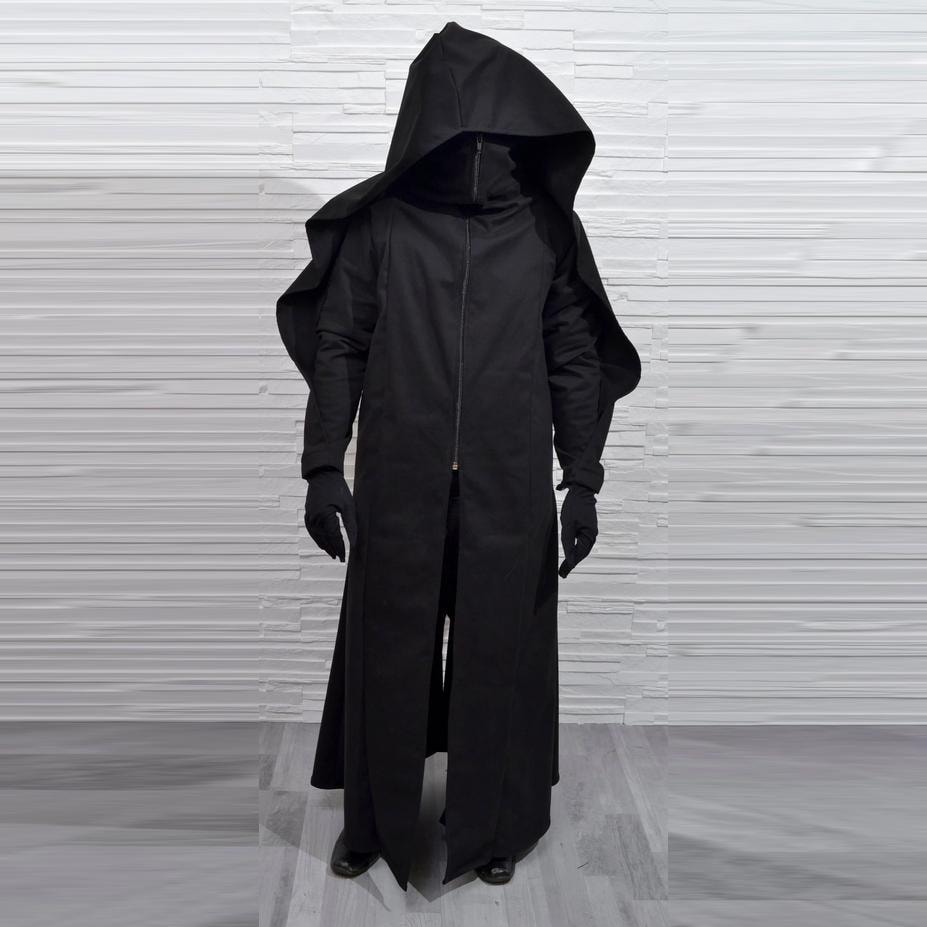 DARK VICAR Coat ( Large Hood Mens Black Dark Wizard Longcoat Regal