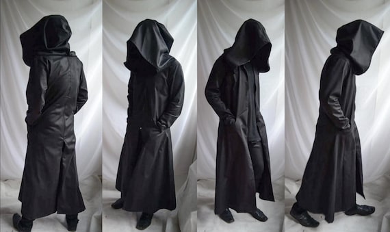 Darkside Overcoat ( Extra Large Hood Mens Black Dark Coat Overcoat