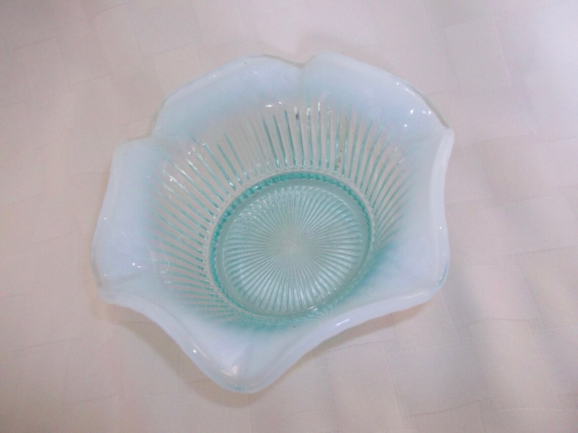 Fenton Glass Sheffield Bowl Aqua Opalescent Etsy