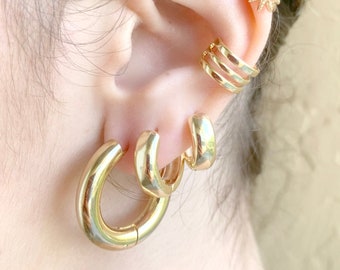 Chunky Gold Hoop Earrings, Thick Hoops Earrings, Gold Hoop Earring, Thick Hoop, Gold Chunky Hoop, Gift For Her, Gold Huggie Stacking Hoops