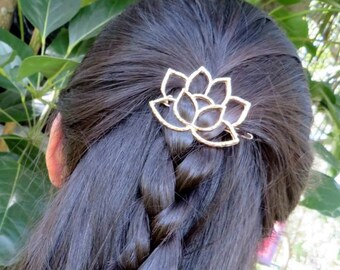 Gold Hair Pin, Hair Barrette, Lotus Flower Hair Pin, Bohemian Hair Jewelry, Hair Pin, Yoga Hair Accessories, Christmas Gift, Gift For Her