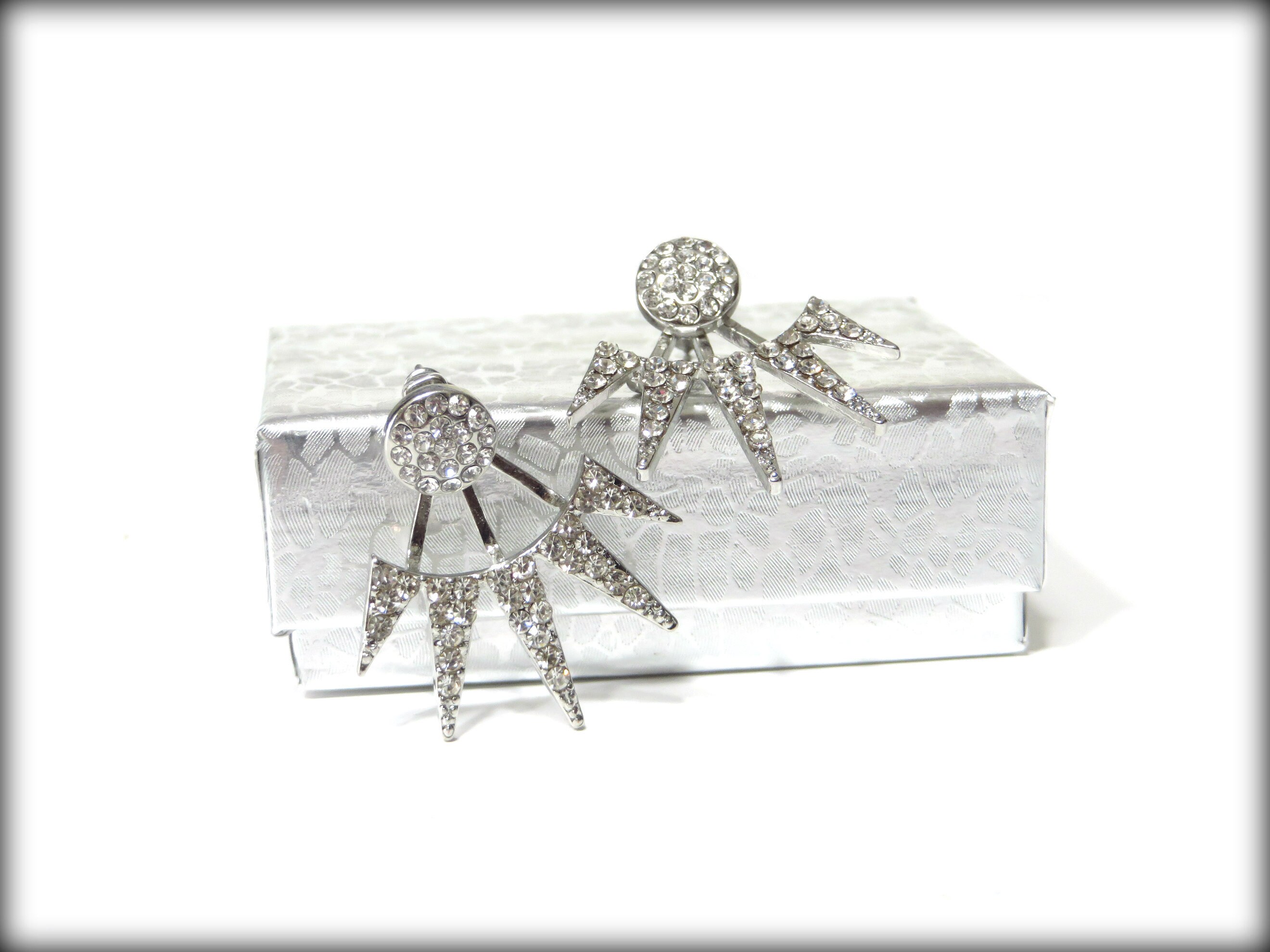 Silver Ear Jacket Earring Sparkly Spikes Ear Jacket Spike Etsy