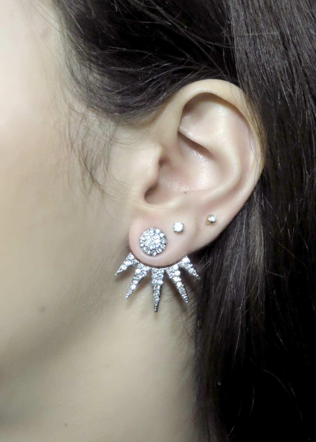 Silver Ear Jacket Earring Sparkly Spikes Ear Jacket Spike Etsy