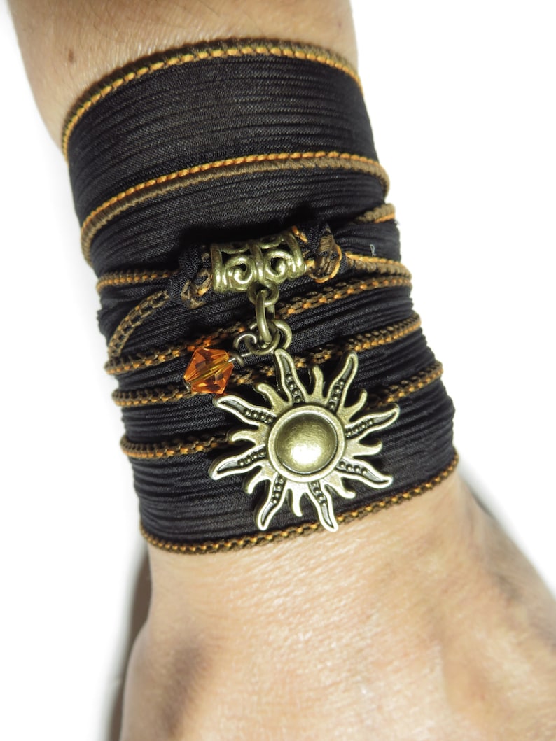 Sun Hand Dyed Silk Wrap Bracelet Yoga Bracelet Black Wrist Band Wrap Bracelet Yoga Jewelry Sun Jewelry Beach Jewlery Bohemian Wrap For Her