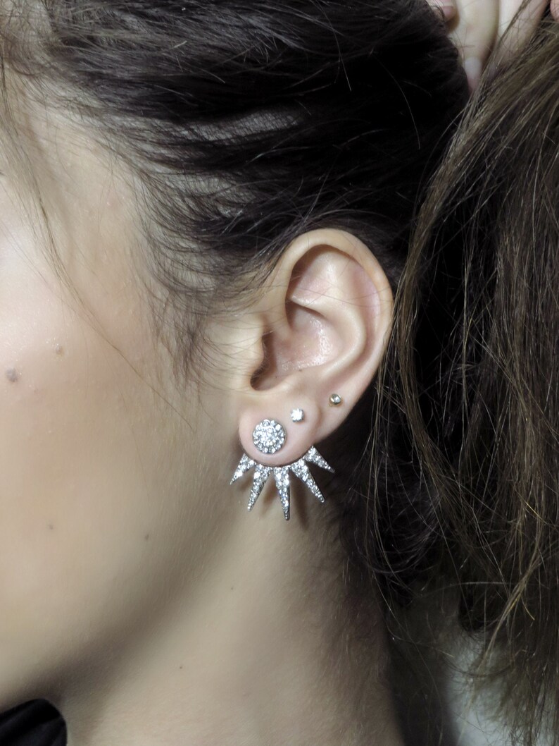 Silver Ear Jacket Earring Sparkly Spikes Ear Jacket Spike Etsy