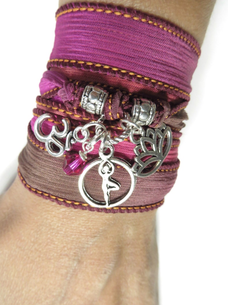 Silk Wrap Bracelet Namaste Yoga Jewelry Om Wrist Wrap Pink Etsy