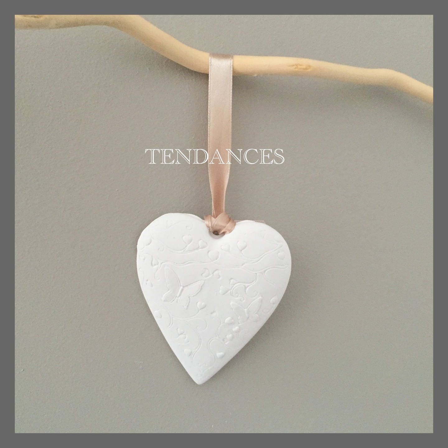 Coeur Papillons en Céramique 8, 5 X 7 cm