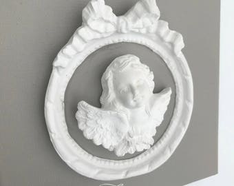Canvas taupe and white with white Angel
