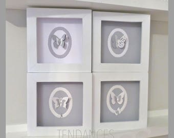 4 white frames with white and gray butterflies 14 cm