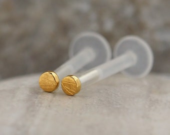 Tragus, Helix, Monroe, Labret, Pair 2mm Press Fit Gold Bioflex Push In Stud Lip Labret Monroe Piercing