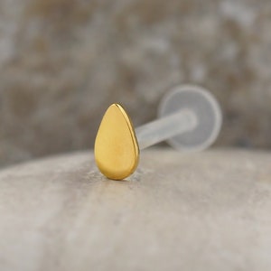 Gold Cartilage, Tragus, Helix, Monroe, Conch Drop Earring - 16 gauge Flat Back Push-In