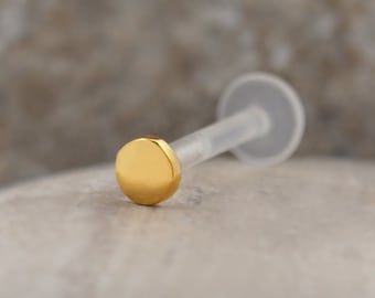 Tiny Disc Polished Gold Labret Tragus Conch Cartilage Flat Back Earring