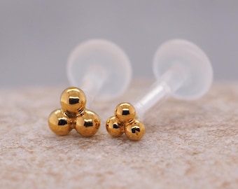 Petit clou doré au dos plat - Boucle d'oreille piercing Bioflex pour cartilage Dainty Helix, hypoallergénique, 16 g