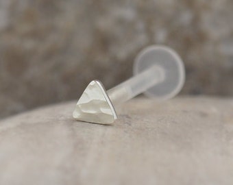 Triangle Hammered Silver Labret Tragus Conch Cartilage Flat Back Earring