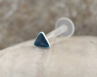 Tragus Triangle 3mm Blue / Sterling Silver Labret Conch Cartilage / Flat Back Earring