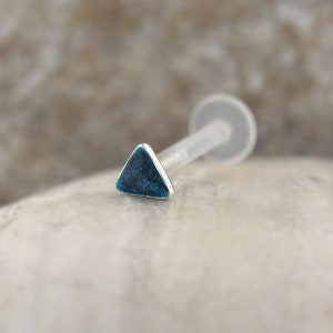 Tragus Triangle 3mm Blue / Sterling Silver Labret Conch Cartilage / Flat Back Earring