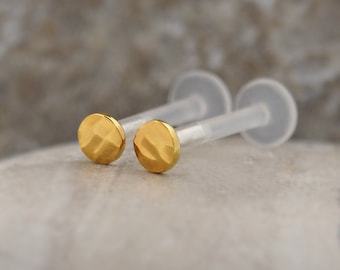 Labret Stud 16G Gold Push Pin Flat Back Cartilage Earring Tragus Helix Bioflex Pair